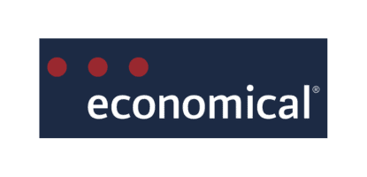 Economical company logo on a blue background with white text