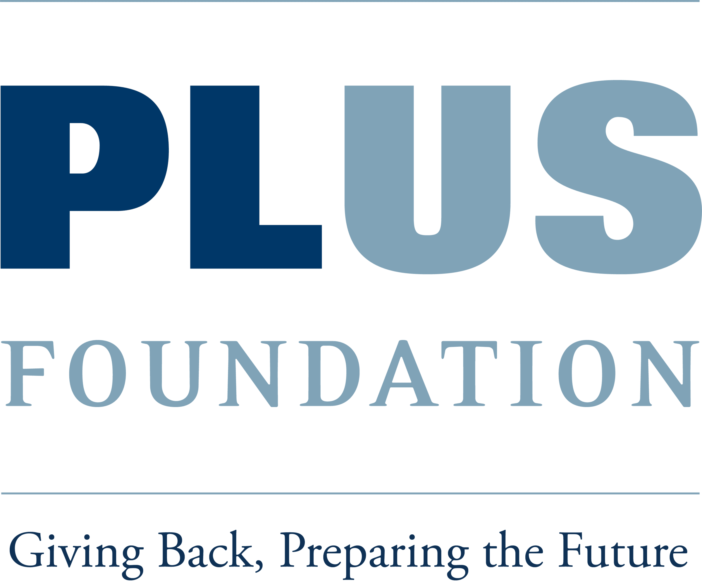 PLUS Foundation Logo with text that says Giving Back, Preparing for the Future in blue